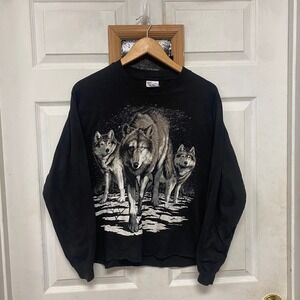 Vintage 1994 Fletcher's Wildlife Wolf Pack Long Sleeve T Shirt Medium